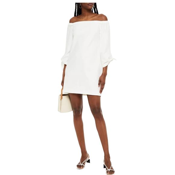 TIBI BLACK Shift Tie Cuffs Bracelet Sleeve Off Shoulder Short Jersey Dress 4 - Picture 2 of 5